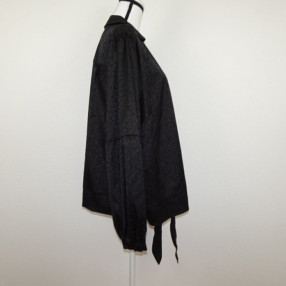 Michael Kors Cheetah Print Top Women's Plus Size 3X Black Long Sleeve Tie Detail - Picture 10 of 14